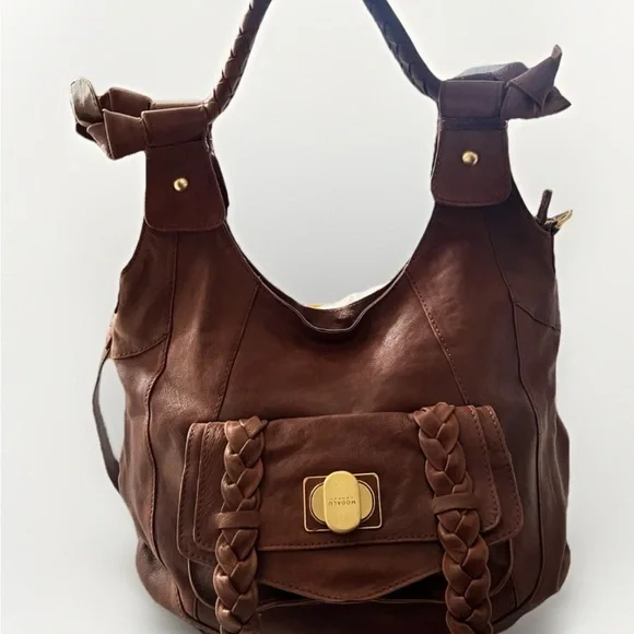 Modalu London Brown Leather Shoulder Bag with Braided Detail - Picture 14 of 15